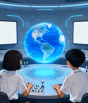 儿童观察虚拟地球科技场景1666#横