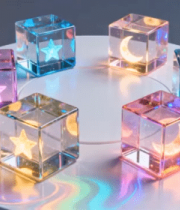 发光星星月亮透明立方体摆件3664#横屏 
