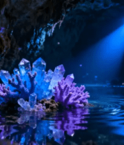 洞穴中发光水晶与珊瑚景观1640#横