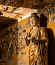 洞窟内佛像与壁画素材4291#横