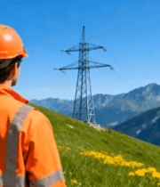 电力工程师眺望输电塔3356#横