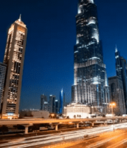 迪拜城市夜景摩天大楼车流3547#横屏 