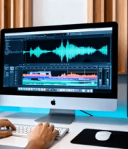 电脑前进行音频编辑工作场景143#横屏 