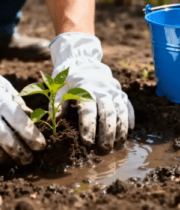 戴手套栽种植物特写画面4313#横