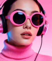 戴粉色耳机墨镜的女性特写4925#横屏 