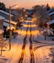  雪后黄昏居民区街景2620#横屏 	 