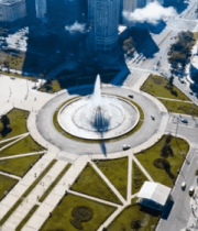 城市喷泉广场高空俯瞰景象2546#横屏 