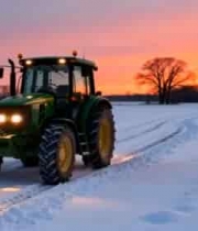  雪地拖拉机日落作业2611#横屏 	 