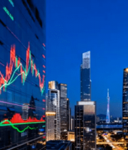 城市高楼外墙上的金融数据展示5135#横