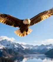  雄鹰翱翔雪山湖面2580#横屏 	 -