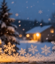 窗景雪景雪花装饰画面4919#横屏 