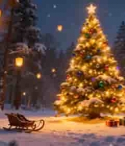  雪夜圣诞树与礼物2708#横屏 	 