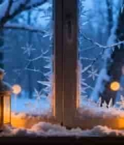  雪夜窗前温暖灯笼2702#横屏 	 -