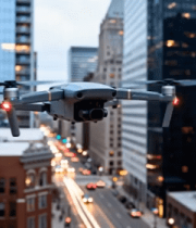 城市上空飞行的无人机403#横