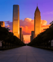 城市街道摩天大楼黄昏景象597#横