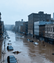 城市街道洪水淹没景象3925#横