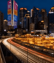 城市夜景车流与高楼建筑4664#横屏 