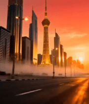 城市高楼道路日出景观938#横