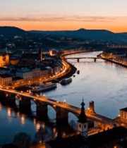 城市河流桥梁黄昏全景4193#横屏 