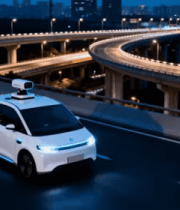 城市高架上行驶的白色汽车236#横