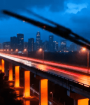 城市高架桥夜景车流100#横屏 