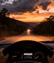 车内视角公路驾驶日落景象3339#横