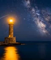  星空下的灯塔夜景2551#横屏 	 -