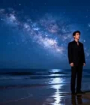  星空下的海边男子2555#横屏 	 