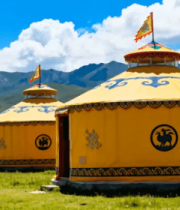 草原上的黄色蒙古包1645#横屏 