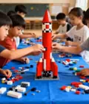  小学生合作拼搭火箭模型2513#横屏 	 