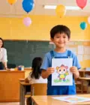  小学生展示绘画作品2514#横屏 