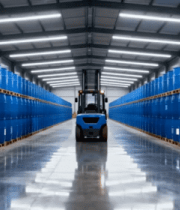 仓库内叉车搬运蓝色油桶4511#横