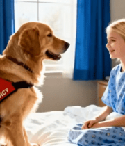 病房中女孩与服务犬互动2016#横