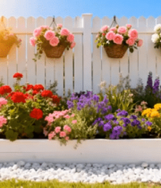 白色围栏旁多彩花卉景观4971#横