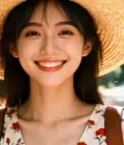  夏日草帽女孩微笑2436#横屏 	 