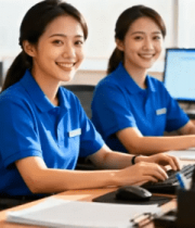 办公室蓝衣职员电脑前工作4717#横屏 