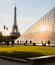 巴黎卢浮宫与埃菲尔铁塔景观2031#横屏 