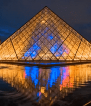 巴黎卢浮宫玻璃金字塔夜景5347#横屏 