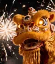 舞狮烟花庆新年2356#横屏 	 
