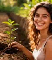  微笑女孩栽种幼苗2288#横屏 