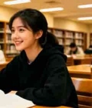  图书馆专注学习的女生2256#横屏 	 -