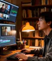  深夜剪辑师专注工作2072#横屏 	 