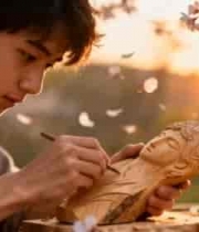  少年木雕师 樱花下的匠心2056#横屏 	 -