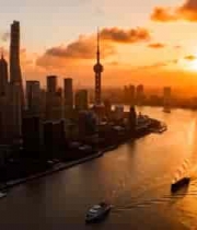  上海外滩日落航拍2043#横屏 	 