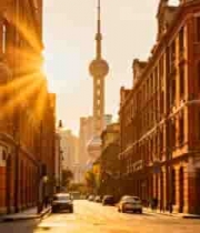  上海老建筑夕阳街景2033#横屏 