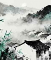  水墨江南乡村风光2193#横屏 	 