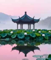  水墨江南荷花亭2190#横屏 	 
