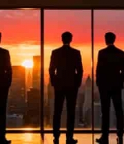  商务人士远眺城市日出2012#横屏 	 