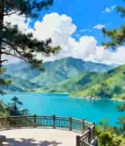  山林湖泊观景台风光1955#横屏 	 