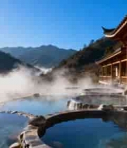  山间温泉中式建筑景观1951#横屏 	 